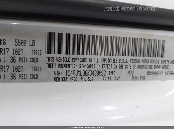 1C4PJMLB8KD438096 2019 JEEP CHEROKEE White Widok komory silnika