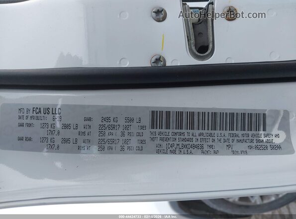 1C4PJMLBXKD484836 2019 JEEP CHEROKEE White Շարժիչի բաժամունքի տեսք
