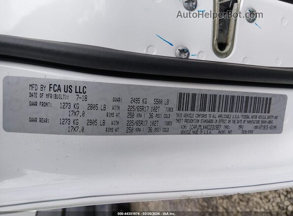 1C4PJMLX4KD231927 2019 JEEP CHEROKEE Белый Вид подкапотного пространства