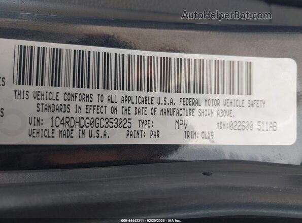 1C4RDHDG0GC353025 2016 DODGE DURANGO Black Widok komory silnika