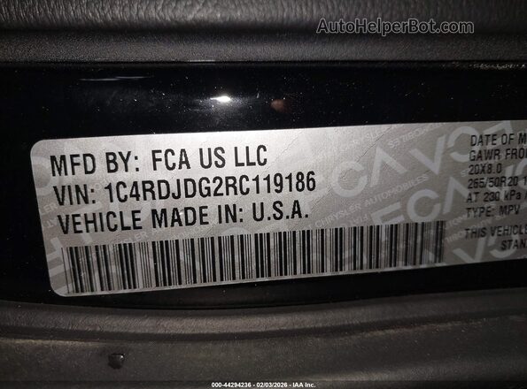 1C4RDJDG2RC119186 2024 DODGE DURANGO Black Вид підкапотного простору