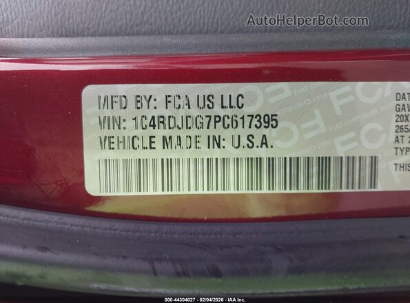1C4RDJDG7PC617395 2023 DODGE DURANGO Burgundy 