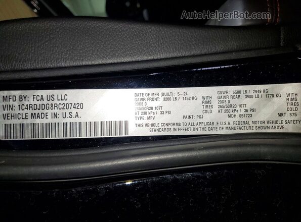 1C4RDJDG8RC207420 2024 DODGE DURANGO Black Widok wnętrza 360 stopni