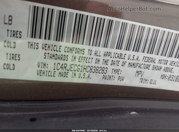 1C4RJECG1HC838283 2017 JEEP GRAND CHEROKEE Brown Widok komory silnika