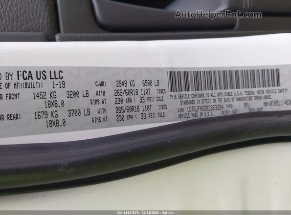 1C4RJFAG2KC653224 2019 JEEP GRAND CHEROKEE Белый Вид подкапотного пространства