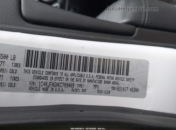 1C4RJFAGXKC709409 2019 JEEP GRAND CHEROKEE White 