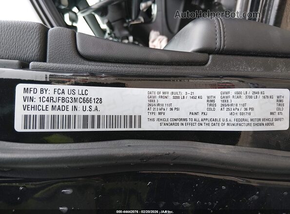 1C4RJFBG3MC666128 2021 JEEP GRAND CHEROKEE Black Widok komory silnika