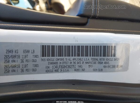 1C4RJFBG8HC862751 2017 JEEP GRAND CHEROKEE White Շարժիչի բաժամունքի տեսք