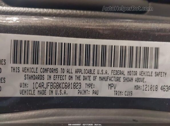 1C4RJFBG8KC601823 2019 JEEP GRAND CHEROKEE Gray Вид підкапотного простору
