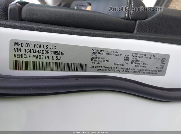 1C4RJHAG0RC165816 2024 JEEP GRAND CHEROKEE White Widok komory silnika