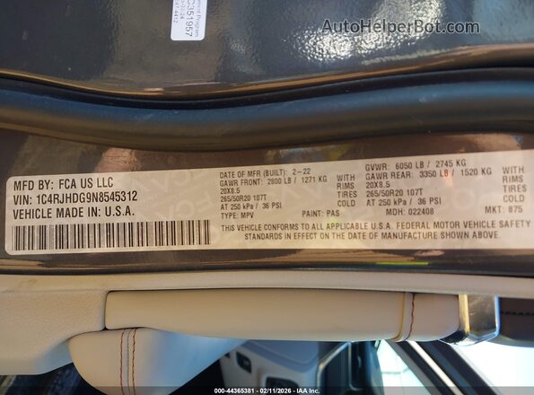 1C4RJHDG9N8545312 2022 JEEP GRAND CHEROKEE Gray Widok komory silnika
