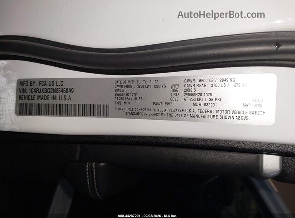 1C4RJKBG2N8546849 2022 JEEP GRAND CHEROKEE L Белый Вид подкапотного пространства