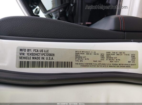1C4SDHCT1PC720028 2023 DODGE DURANGO White 