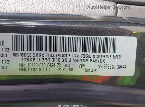 1C4SDHCT5JC434173 2018 DODGE DURANGO Gray Widok komory silnika