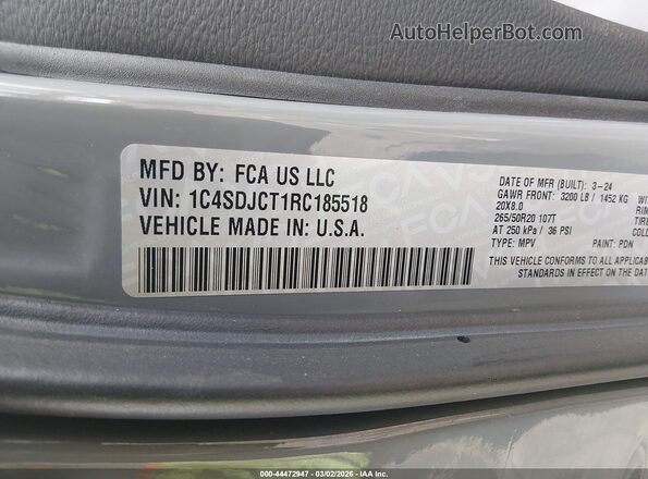 1C4SDJCT1RC185518 2024 DODGE DURANGO Серый Вид подкапотного пространства