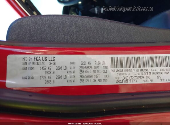 1C4SDJCT2GC362929 2016 DODGE DURANGO Red Vista del compartimento del motor