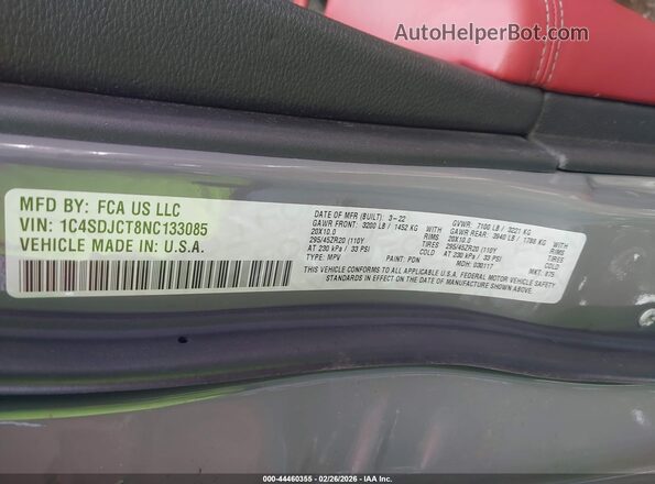 1C4SDJCT8NC133085 2022 DODGE DURANGO Gray Engine compartment view