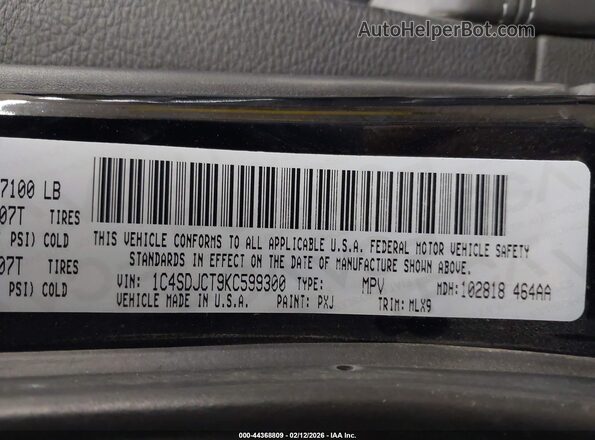 1C4SDJCT9KC599300 2019 DODGE DURANGO Black Вид підкапотного простору