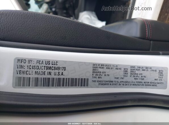 1C4SDJCT9MC849170 2021 DODGE DURANGO Белый Вид подкапотного пространства