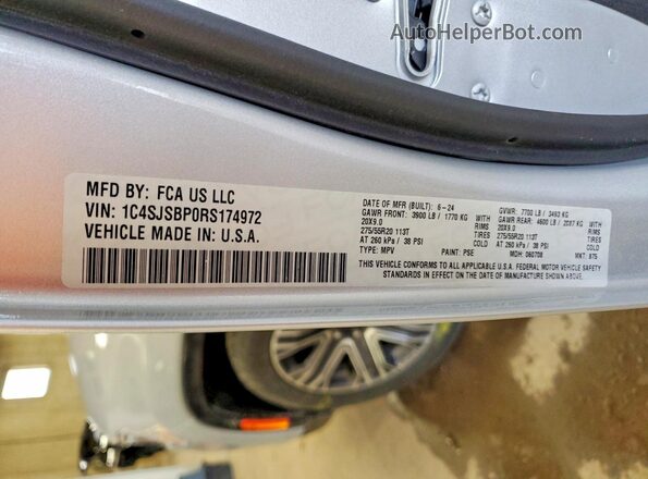 1C4SJSBP0RS174972 2024 JEEP WAGONEER Серебряный Вид наклейки с VIN-кодом
