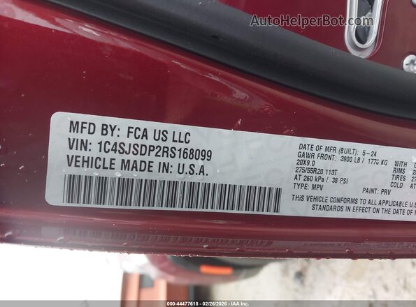 1C4SJSDP2RS168099 2024 JEEP WAGONEER L Red Engine compartment view
