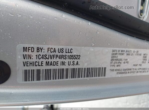 1C4SJVFP4RS105522 2024 JEEP GRAND WAGONEER Silver Շարժիչի բաժամունքի տեսք