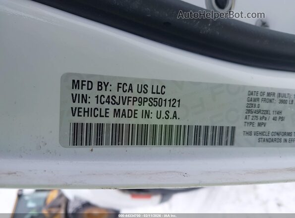 1C4SJVFP9PS501121 2023 JEEP GRAND WAGONEER Белый Вид подкапотного пространства