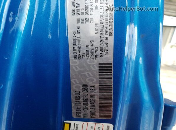 1C6HJTAG7RL105800 2024 JEEP GLADIATOR Blue ძრავის განყოფილების ხედი