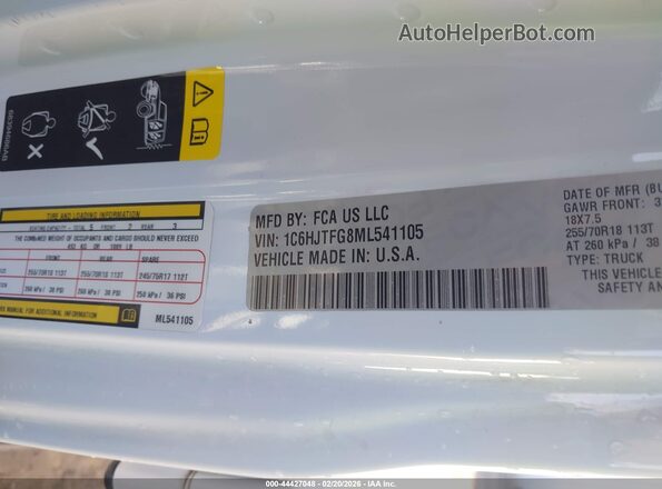 1C6HJTFG8ML541105 2021 JEEP GLADIATOR White Engine compartment view