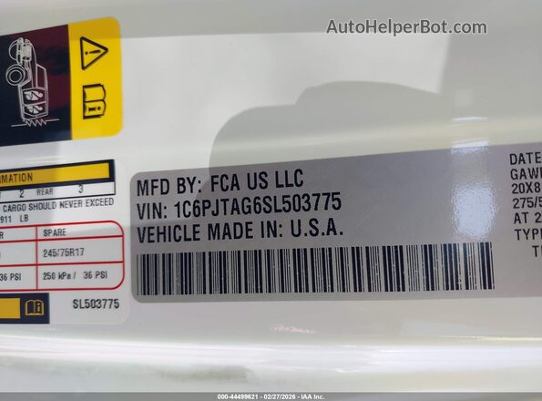 1C6PJTAG6SL503775 2025 JEEP GLADIATOR White Շարժիչի բաժամունքի տեսք