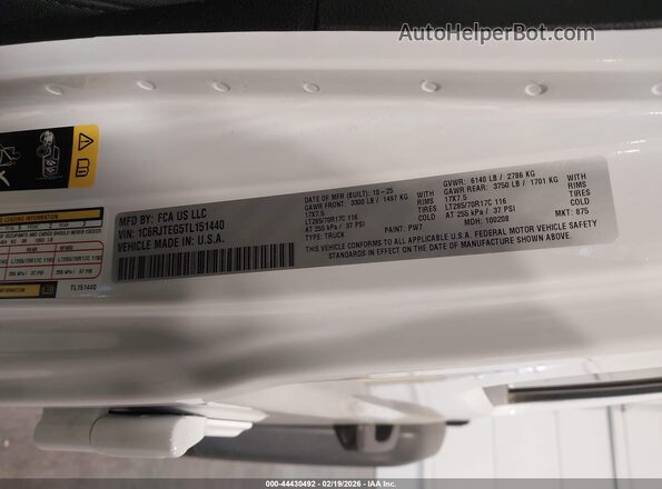 1C6RJTEG5TL151440 2026 JEEP GLADIATOR White ძრავის განყოფილების ხედი