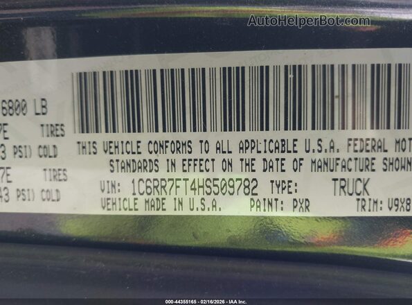 1C6RR7FT4HS509782 2017 RAM 1500 Black Engine compartment view