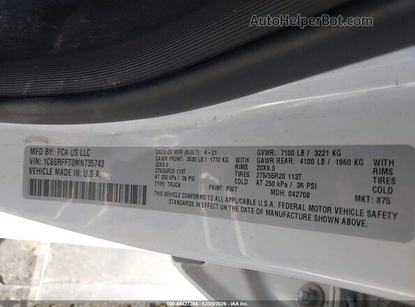 1C6SRFFT0MN735743 2021 RAM 1500 White 