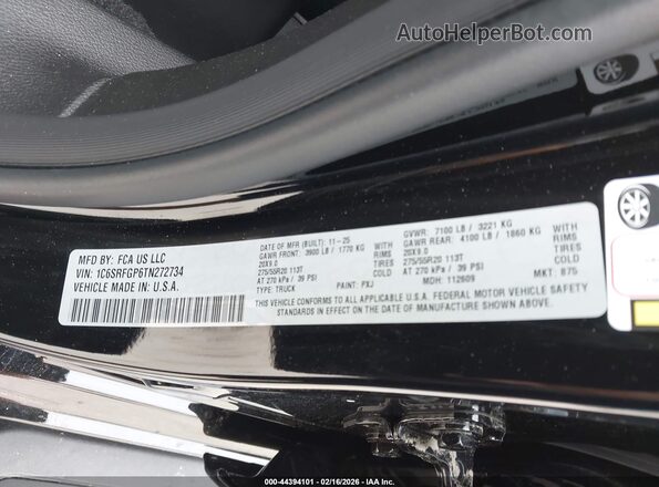 1C6SRFGP6TN272734 2026 RAM 1500 Black Vista del compartimento del motor
