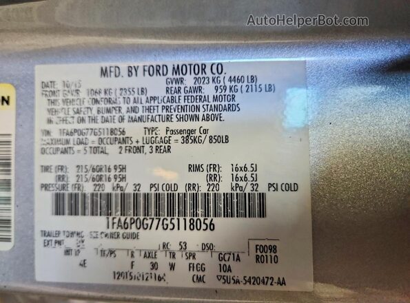 1FA6P0G77G5118056 2016 FORD FUSION Серебряный Вид подкапотного пространства