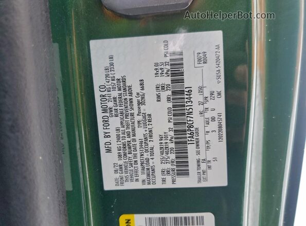 1FA6P8CF7N5134461 2022 FORD MUSTANG Зеленый Вид подкапотного пространства