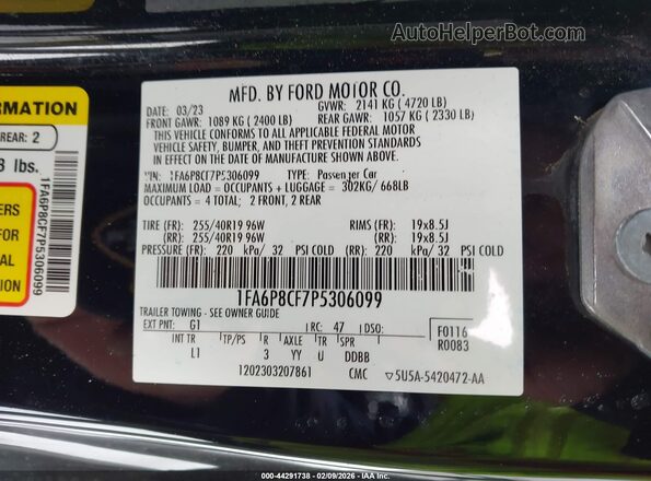1FA6P8CF7P5306099 2023 FORD MUSTANG Black 