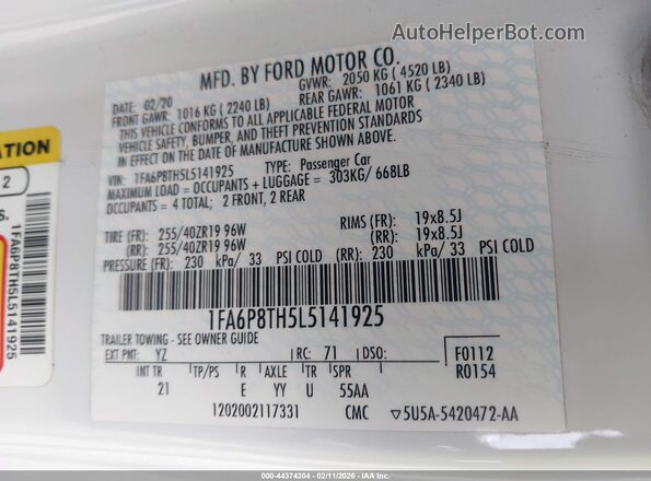 1FA6P8TH5L5141925 2020 FORD MUSTANG White Engine compartment view