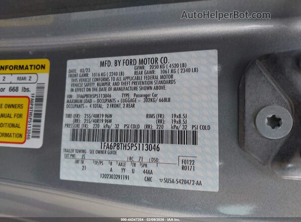 1FA6P8TH5P5113046 2023 FORD MUSTANG Silver Вид підкапотного простору