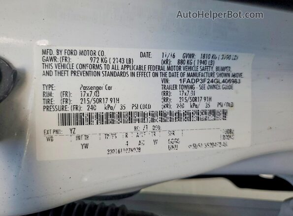 1FADP3F24GL406983 2016 FORD FOCUS Белый Вид наклейки с VIN-кодом