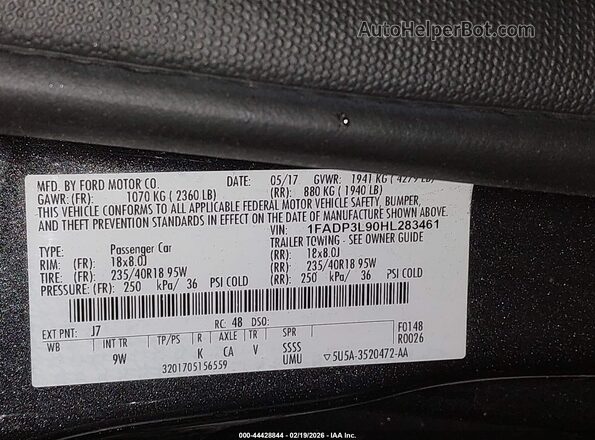 1FADP3L90HL283461 2017 FORD FOCUS ST Black ძრავის განყოფილების ხედი