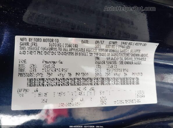 1FADP3L96HL339452 2017 FORD FOCUS ST Blue Շարժիչի բաժամունքի տեսք