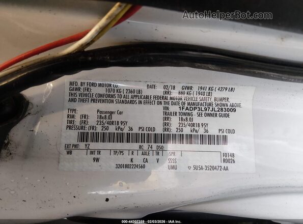 1FADP3L97JL283009 2018 FORD FOCUS ST White ძრავის განყოფილების ხედი