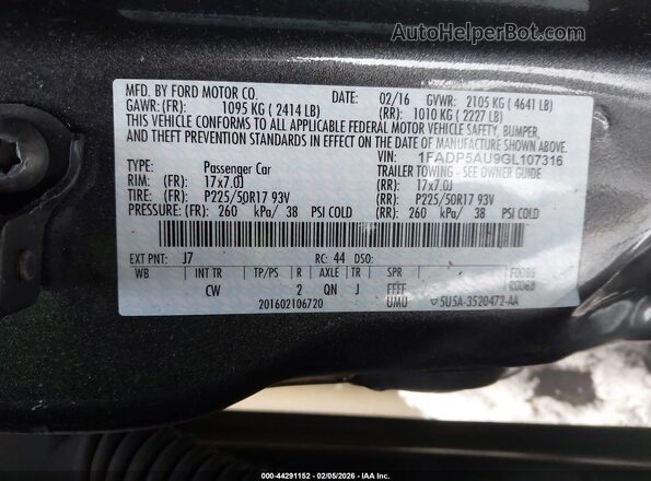 1FADP5AU9GL107316 2016 FORD C-MAX HYBRID Gray Вид підкапотного простору