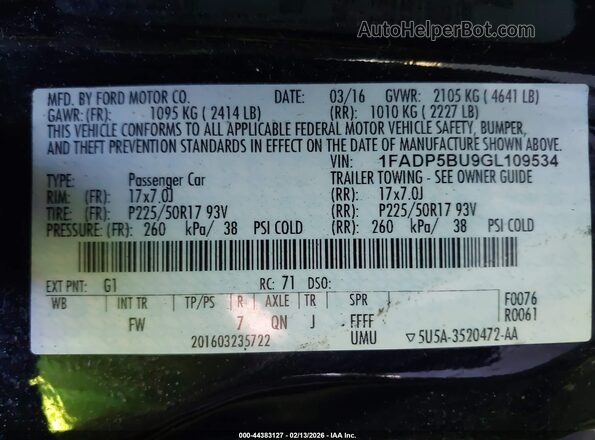 1FADP5BU9GL109534 2016 FORD C-MAX HYBRID Black Vista del compartimento del motor