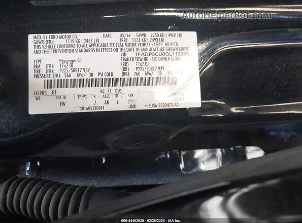 1FADP5CU0GL112269 2016 FORD C-MAX ENERGI Black Widok komory silnika
