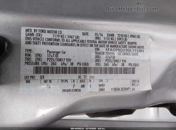 1FADP5CU3GL113383 2016 FORD C-MAX ENERGI Gray Vista del compartimento del motor