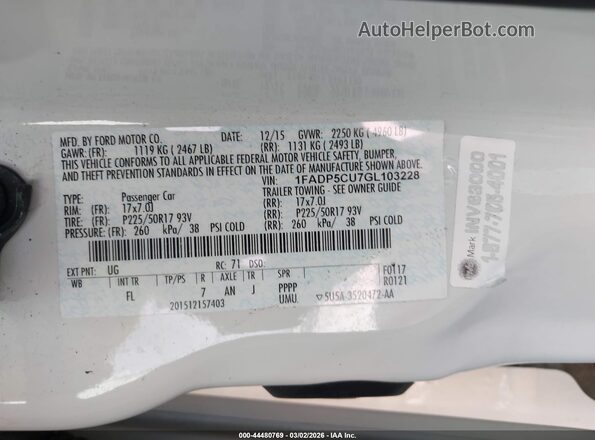 1FADP5CU7GL103228 2016 FORD C-MAX ENERGI White Widok komory silnika