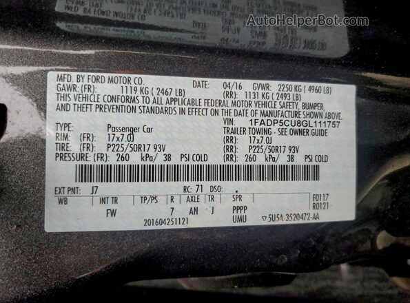 1FADP5CU8GL111757 2016 FORD C-MAX Charcoal VIN sticker view