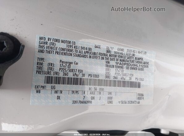 1FADP5DU0HL112305 2017 FORD C-MAX HYBRID White 